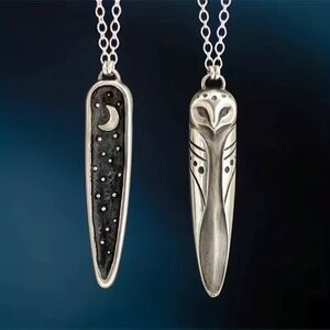 Celestial Guide: Silver Owl and Crescent Moon Totem Pendant Necklace